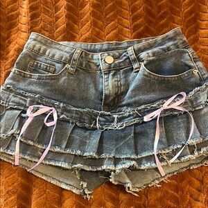 SHEIN Denim Mini Skirt with Pink Accents
